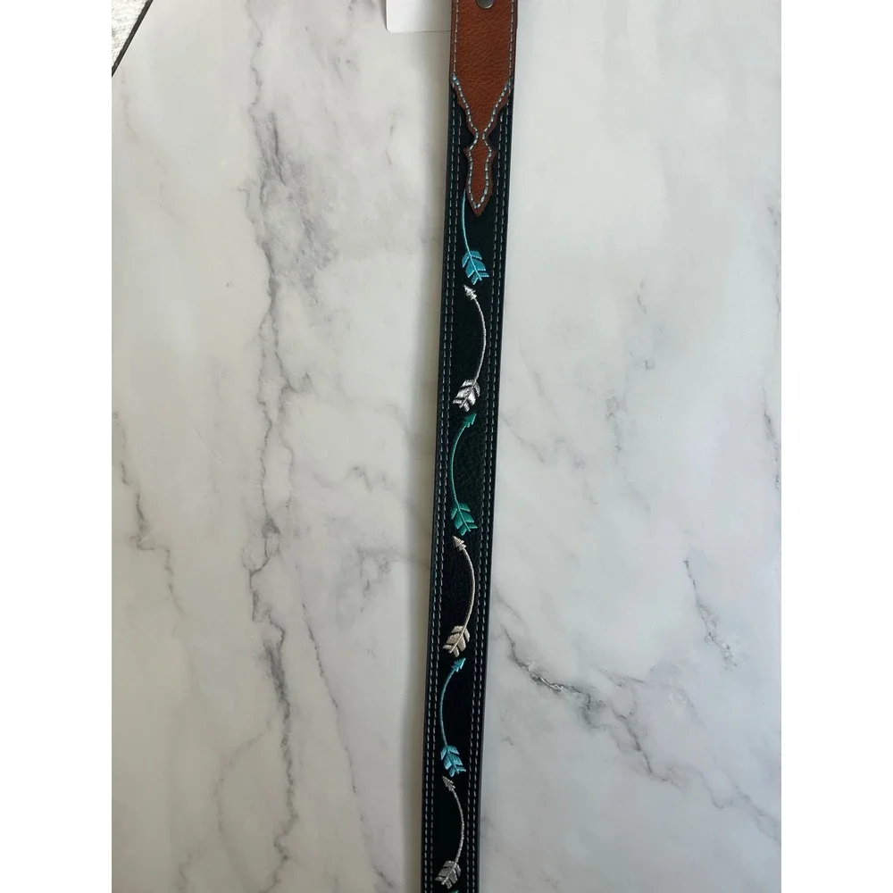 Catchfly Studio Girls Medium Embroidered‎ Arrow Leather Belt Brown Turquoise